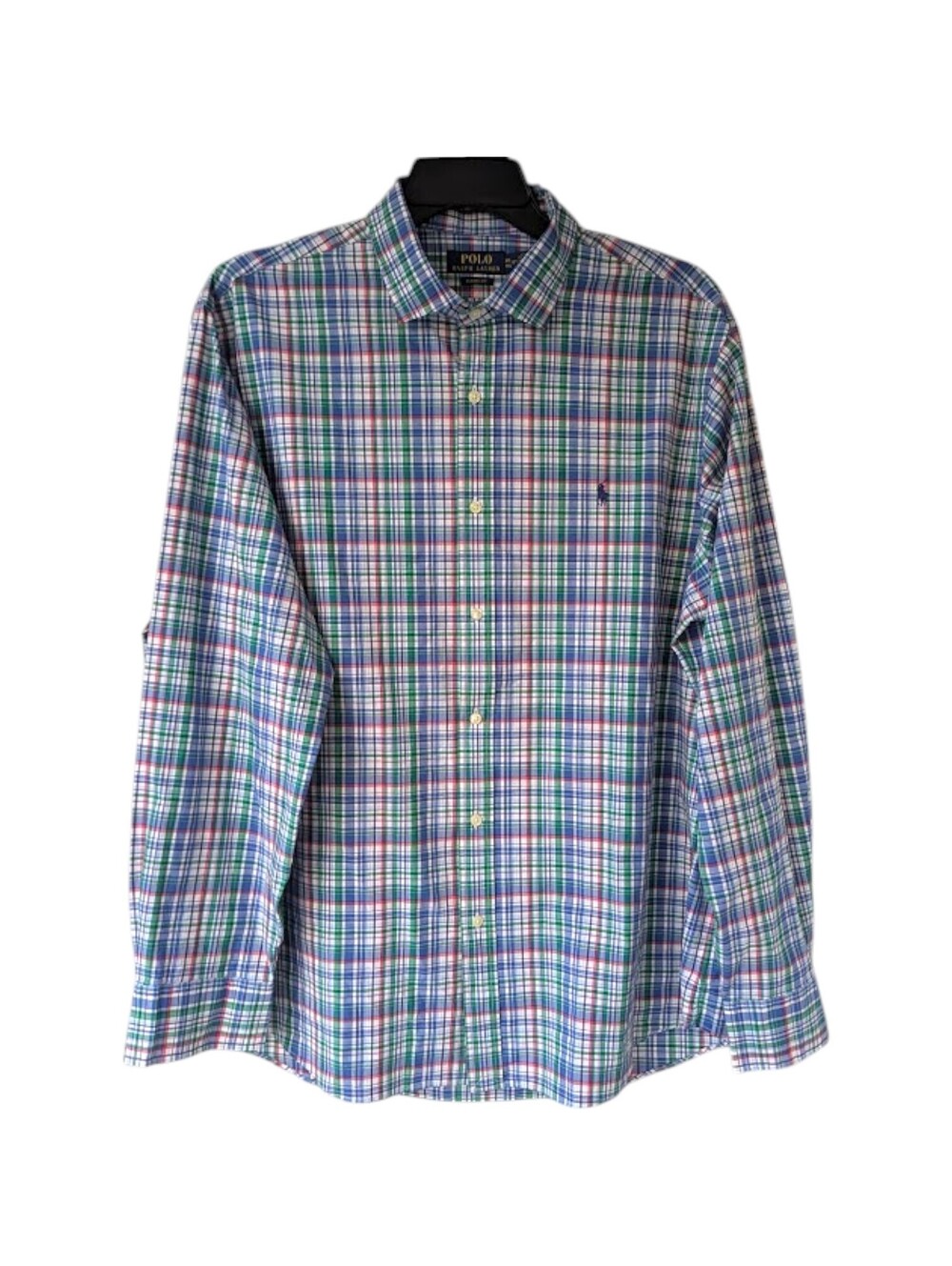Polo Ralph Lauren Shirt Mens XXL Plaid Blue Green Cotton Button Down 27.5x33 PRL